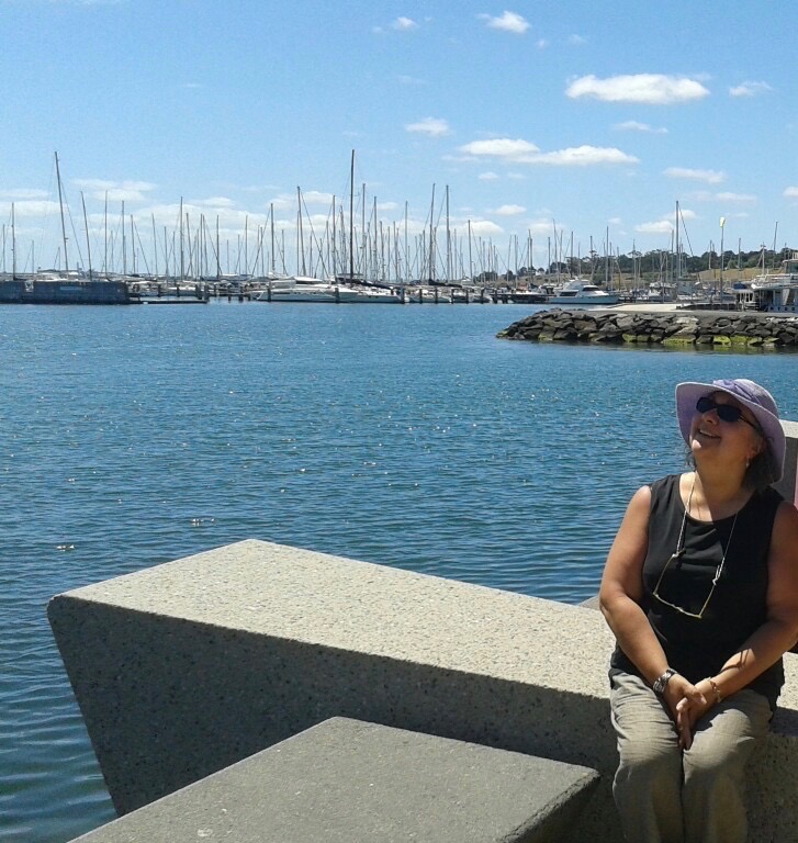 Agata at Geelong daydreaming in the sun & watching the clouds go by